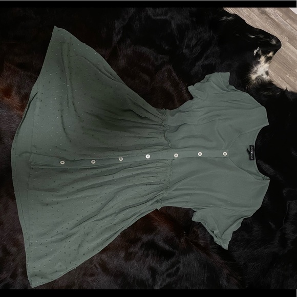 Olive green button up mini dress. Worn once - Picture 1 of 2